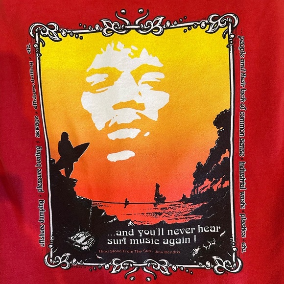 Secret Surf Shop Red Jimi Hendrix graphic hoodie sweatshirt environmental Sz XXL - Picture 2 of 7